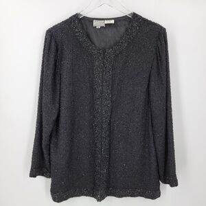 Vintage Stenay Jacket Women's Medium Silk Beaded Evening Cocktail 80s 90s Black
